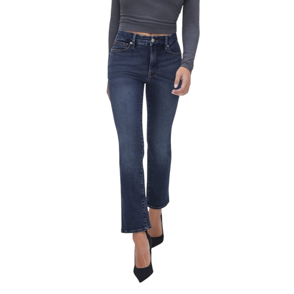 Good American Women's Straight Leg Jeans in Dark Blue Wash Size 26 Petite
